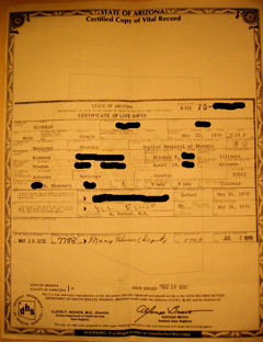 Arizona Birth Certificate
Click to enlarge