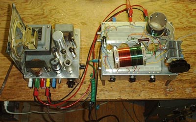 Photo showing the power supply and amplifier connected to the breadboard.  The green 6.3 vAC terminals on the power supply are connected to the green terminals on the breadboard.  Similarly, the B+, ground and audio jacks are connected together by the appropriate cables.