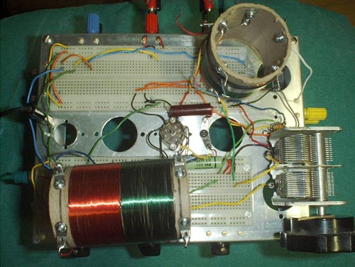 Photo of TRF receiver constructed on breadboard