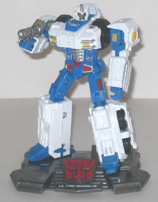 white and blue transformer