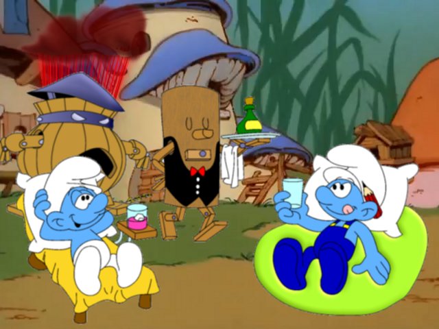 The Smurfs are enjoying the easy life with the Machine Smurfs doing the work