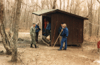 Hawk Mountain Shelter. From left to right, Leutenant Ranger Danger, Tumbleweed, Harold, Coot, Herb, and AT Davis