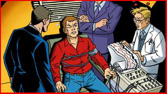 artist's rendition of MW facing polygraph