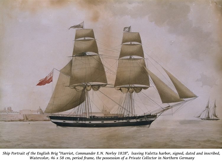Ship Portrait of the English Brig "Harriot, Commander E.N. Norley 1828"