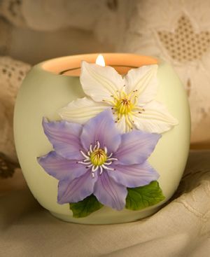 Lavender and White Clematis Votive Candle Holder