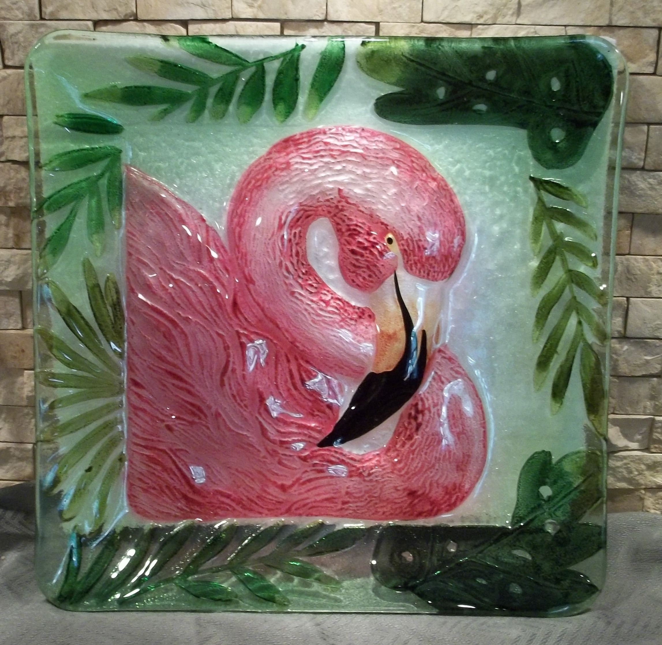 Flamingo Art Glass Platter