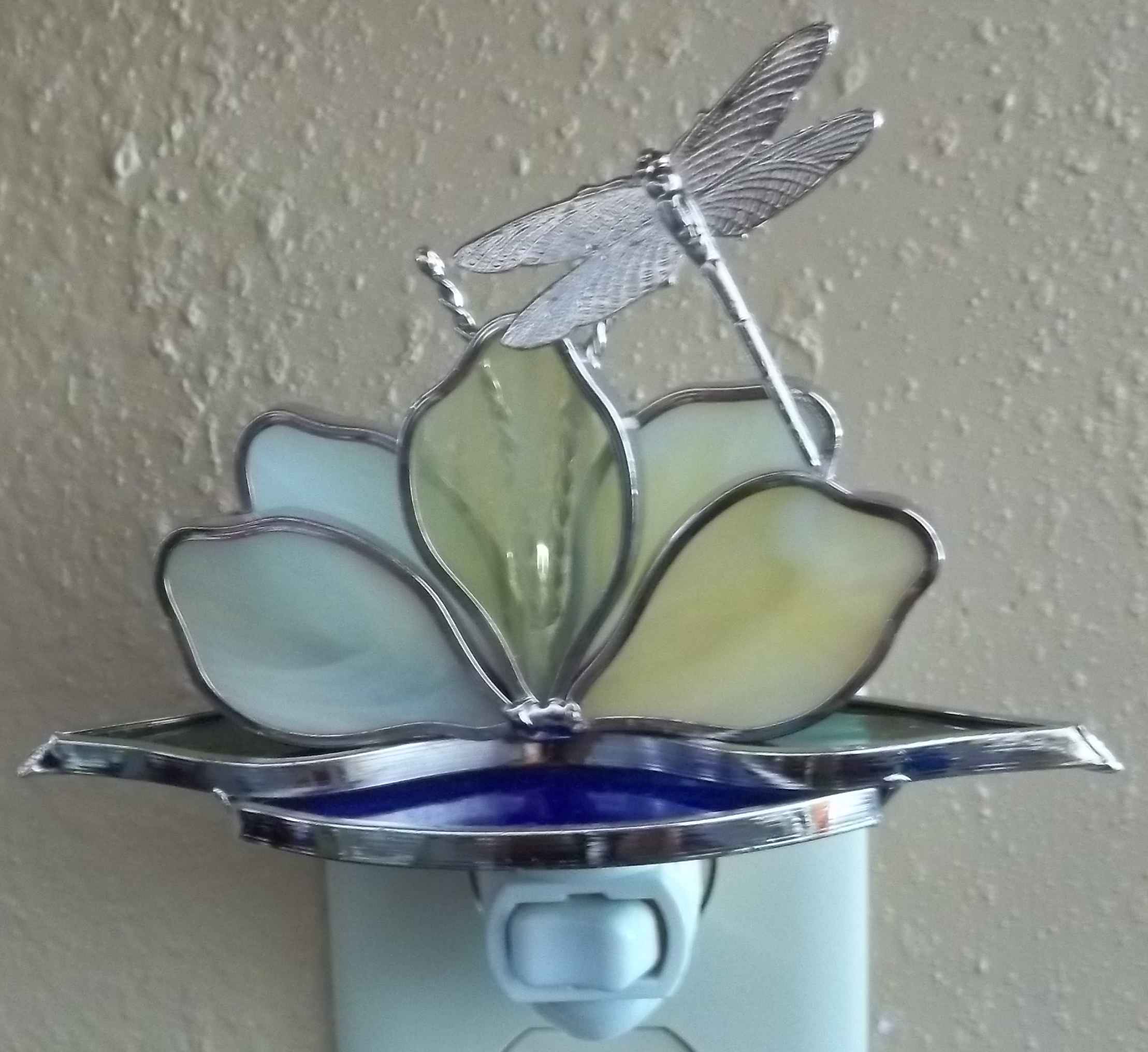Dragonfly on Yellow Stained Glass Flower Night Light