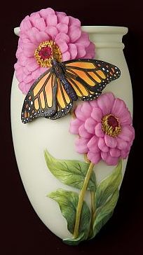 Zinnia with Monarch Butterfly Wall Decor/ Wall Vase
