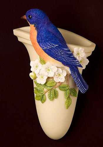 Bluebird on Cherry Blossoms Wall Vase
