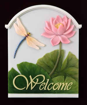 Dragonfly with Water Lily Welcome Plaque