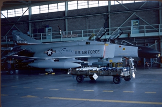 F-4c 63-7650 111th fis texas
                    air national guard in a hangar at ellington afb