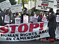 Cameroonians regularly protest (outside of Cameroon) against human rights violations suffered at the hands of the Biya regime.