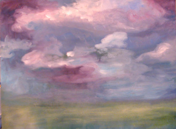 a painting of the prairie at dusk