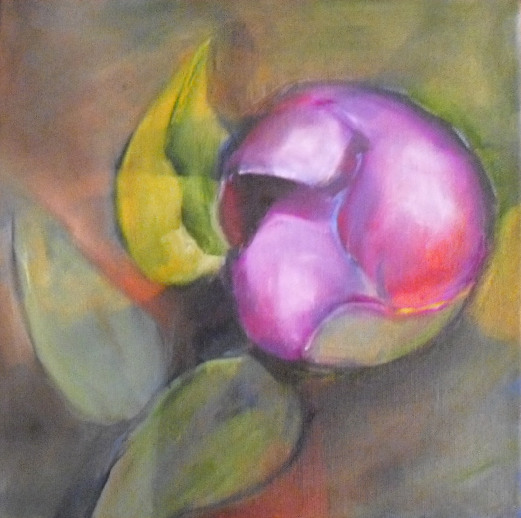 a painting of a peony bud