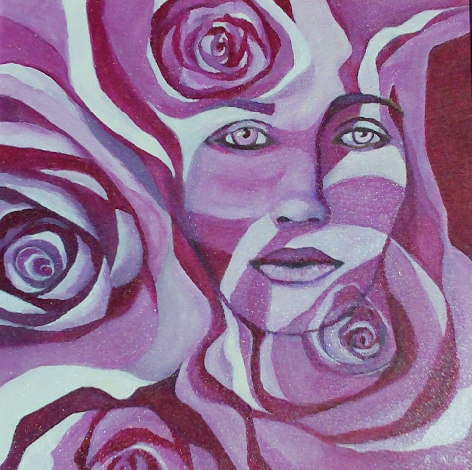 a painting of woman's face in flowers