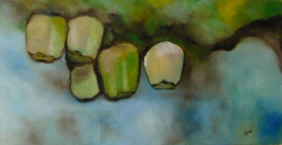 a painting of apples in a tree