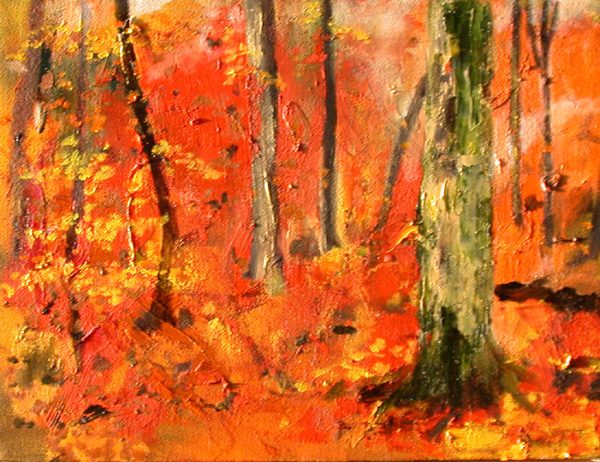 a painting of a forest