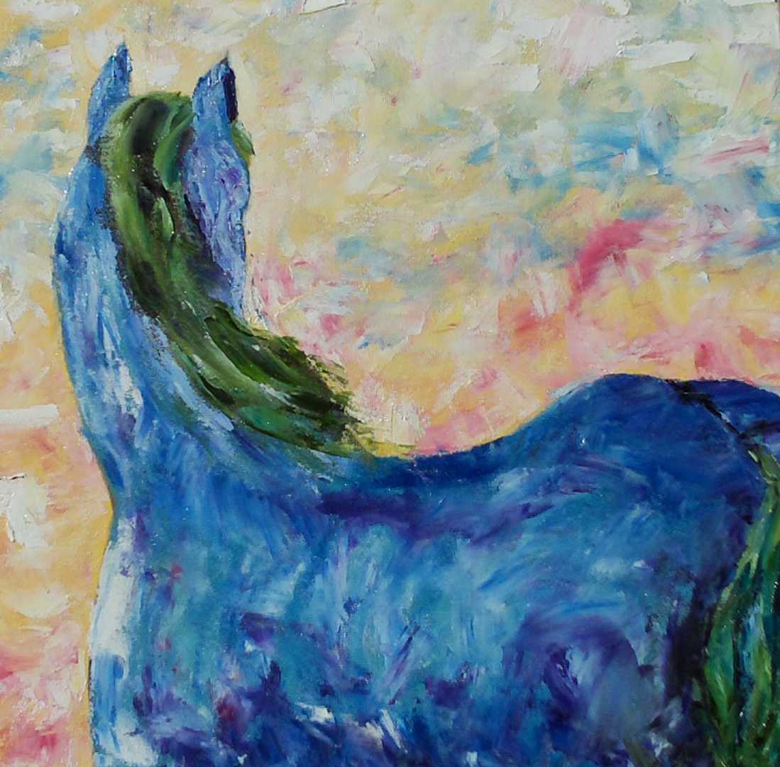 a painting of a blue horse