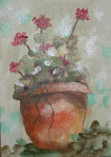 a painting of geraniums