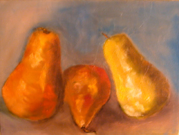 a painting of 3 pears