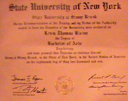 Bachelors of Arts: N.Y. State University at Stony Brook