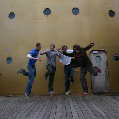 Reykjavik band Kimono leaping into the air aboard my gold boat