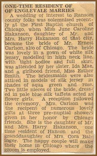 North Dakota newspaper wedding announcement