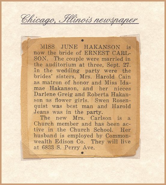 Chicago newspaper wedding announcement