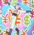 Image-James dancing in front of Dollar and Yen signs