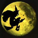 witch flying over moon