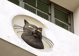 cat engraved on building