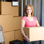 woman unloading storage unit