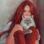 redhead with cat
