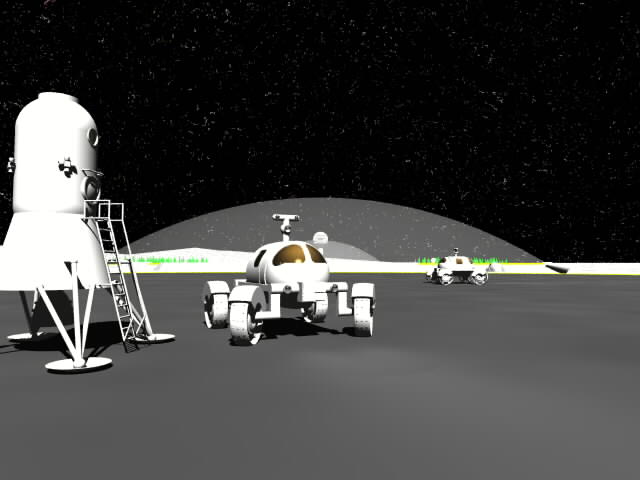 Image of lander on the moon with bio dome in background