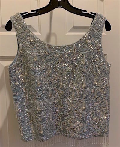 1960S Sequin Beaded Knit Blue Evening Top Tank flapper