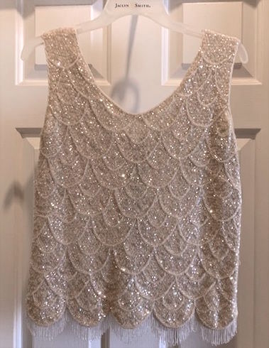 1960S Sequin Beaded Knit Cream Evening Top Tank flapper