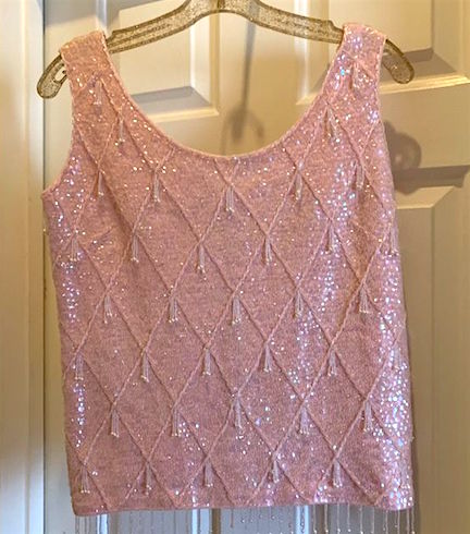 1960S Sequin Beaded Knit Pink Evening Top Tank flapper