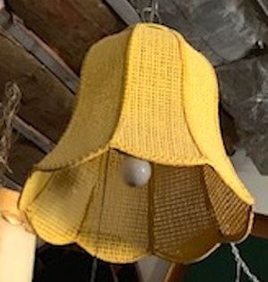 1970s Wicker Yellow Bell Swag Lamp