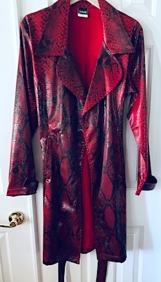 Vintage 1980s Fredericks of Hollywood Faux Red Snake Trench Coat