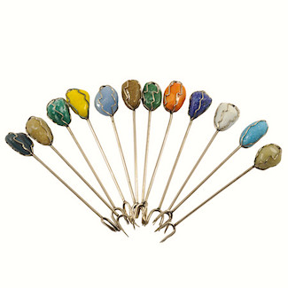 Cocktail Picks Colored Stones 12 in Set