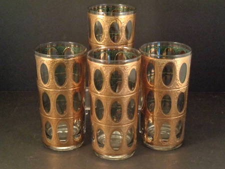 Hollywood Regency Culver Pisa High Ball Glasses Set of 4