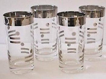 Mid Century Modern Dot & Dash Silver Glasses Set of 4