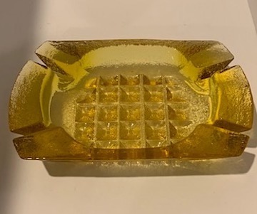 Blenko Yellow Amber Waffle Handmade Art Glass Large Ashtray