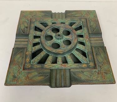 Verdigris Cast Iron Censer Square Bowl with Lid 