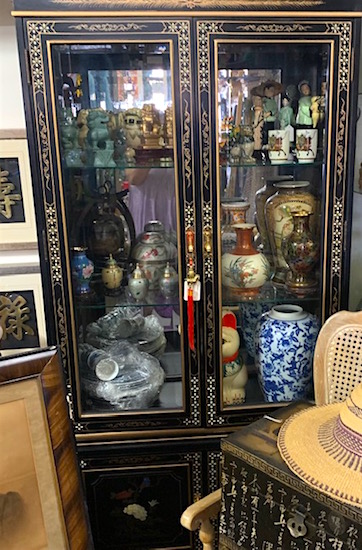 Asian Black Lacquer China Cabinet