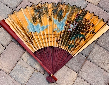 Vintage Large Hand Painted Asian Wall Fan