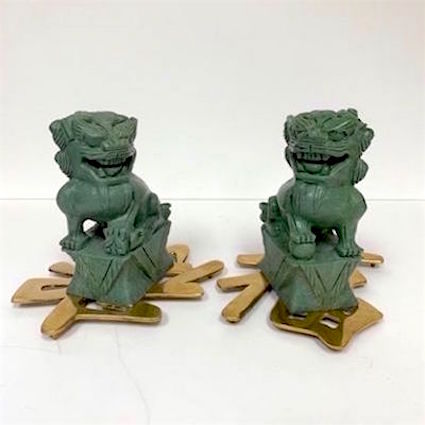 Small Foo dogs in Green Soapstone