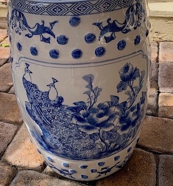 Asian Blue & White Porcelain Garden Stool 