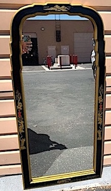 Vintage Chinoiserie Black and Gold Mirror