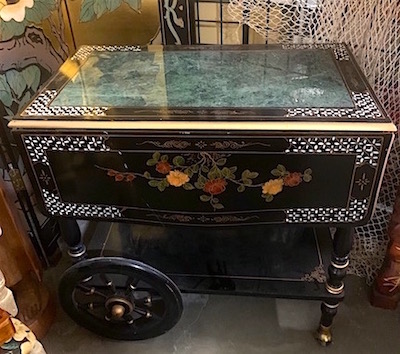 Black Lacquer  Asian Pull Tea Cart